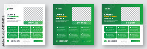 Lawn or gardening service social media post and web banner template in green layouts. Agro farm services social media post or web banner template. Instagram Banner. Facebook banner template.