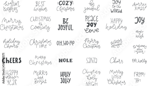 Merry Christmas, Happy New Year handwritten lettering