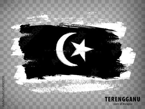 Flag of Terengganu from brush strokes. Flag State Terengganu of Malaysia with title on transparent background for your web site design, app, UI. Vector illustration. EPS10