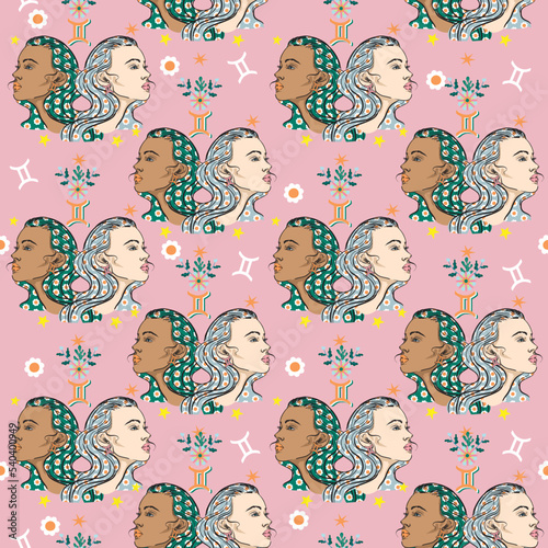 Gemini zodiac star seamless pattern. sign symbol stars Vector EPS10