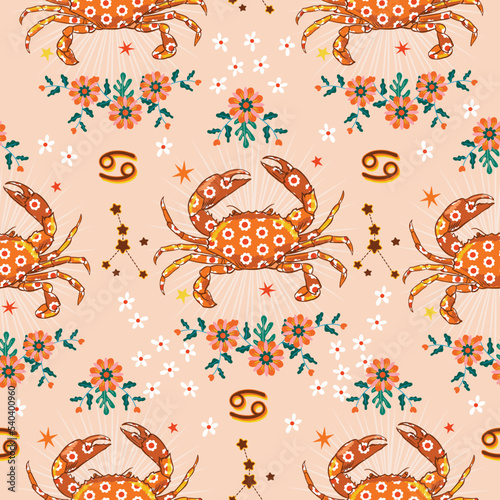 Canceri zodiac star seamless pattern. Cancer sign symbol stars Vector EPS10