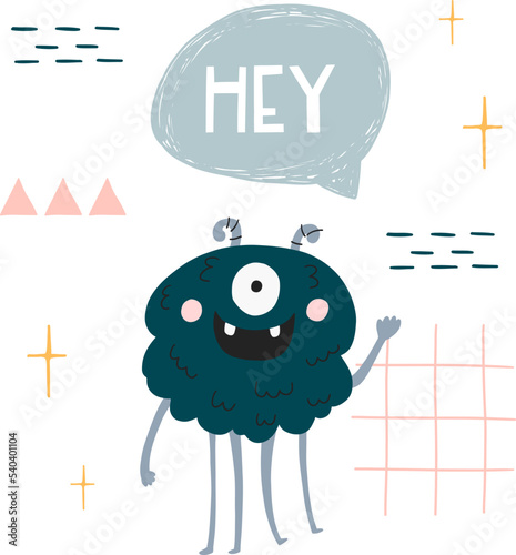 Cute vector monster with lettering