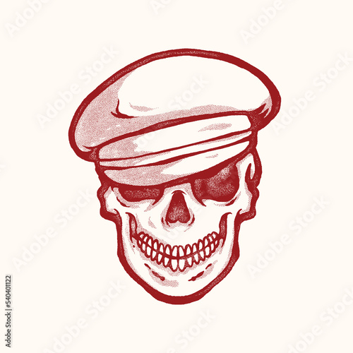 skull head illustration wearing a police hat line art
