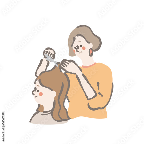 髪をカットする美容師　美容室　女性　イラスト