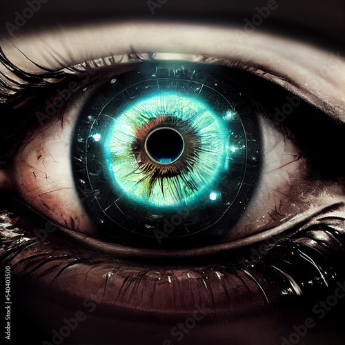 Digital Drawn futuristic realistic blue eye