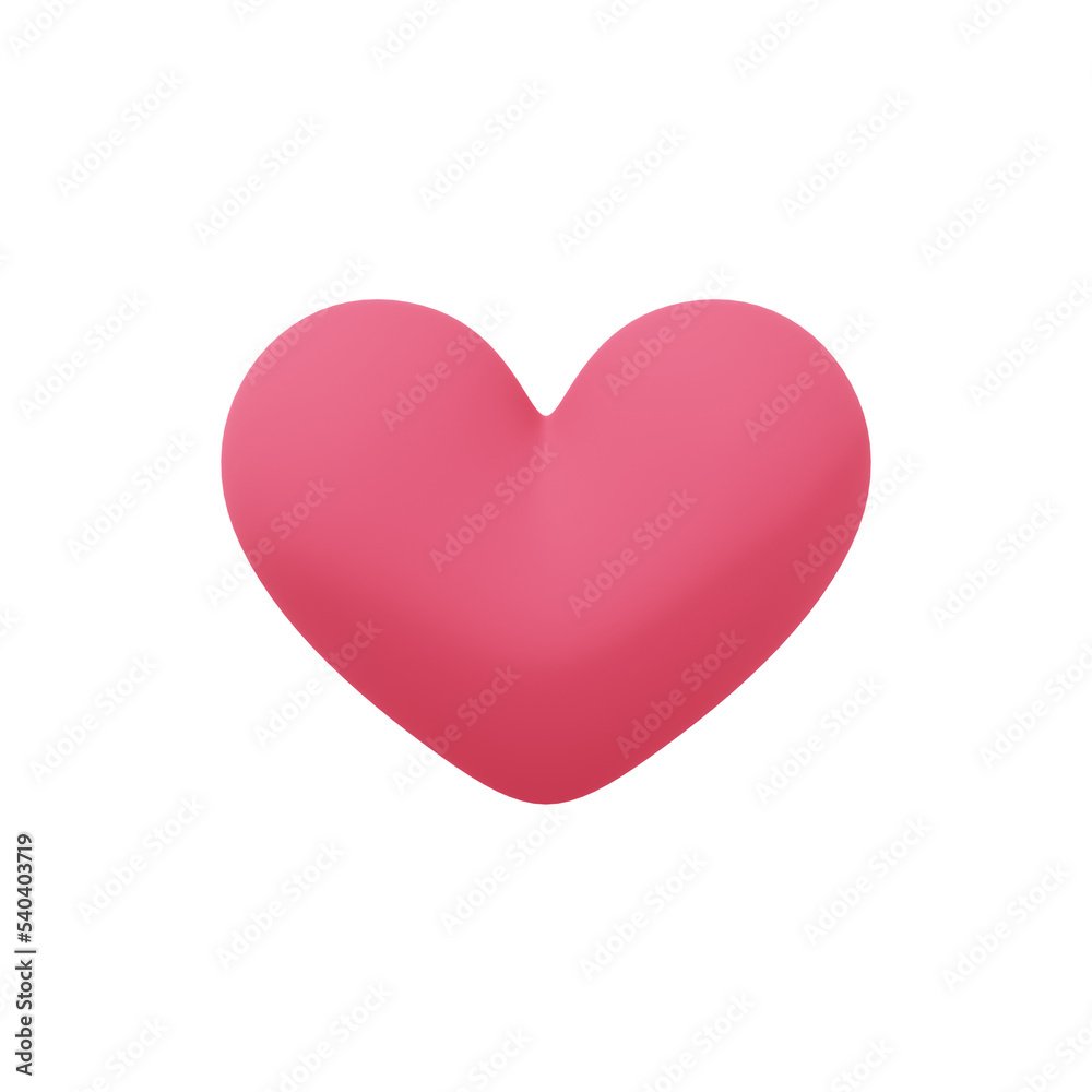 Red stylized heart. 3D rendering. Symbol of love, likes, romance. PNG icon on transparent background.