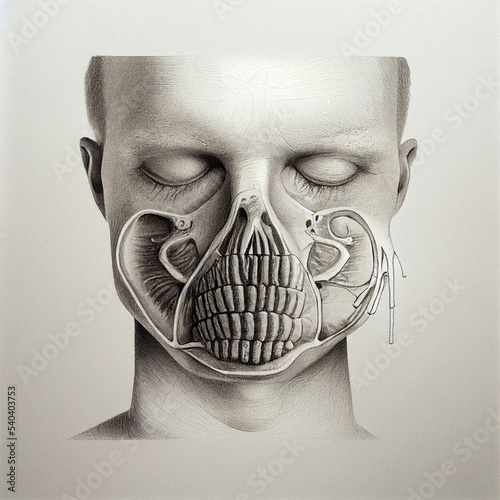 digital pencil drawing human face anatomy mouth and teeth structure fantasy
