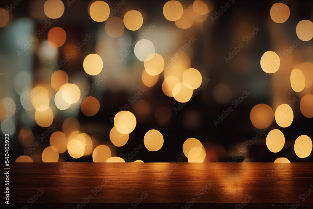 wooden table and Christmas lights 3d illustration wooden table and Christmas lights 3d illustration