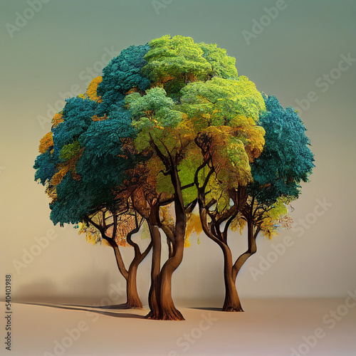 Digital Drawn 3D colored trees, 