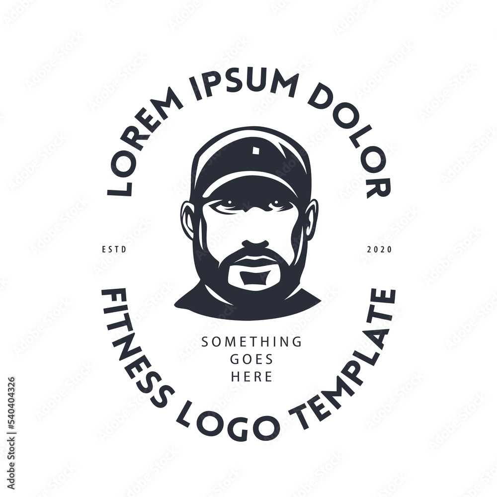 Fitness Logo Template with Male Head in Baseball Cap