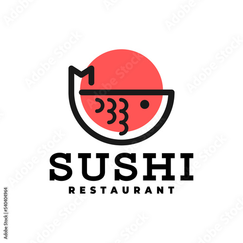 illustration of a fish with red circle behind. good for sushi logo or any business related to fish
