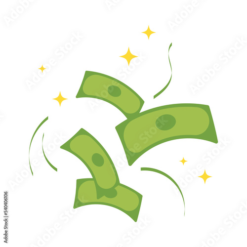 Dollars money banknotes falling isolated on white background, money vector illustration. Dollar rain. Flying dollar bills. Dollar flow.