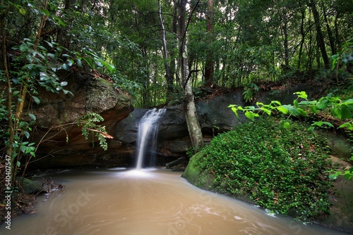 Long exposure shot of a waterfall in a suburban area near Wahroonga in Sydney, Australia photo