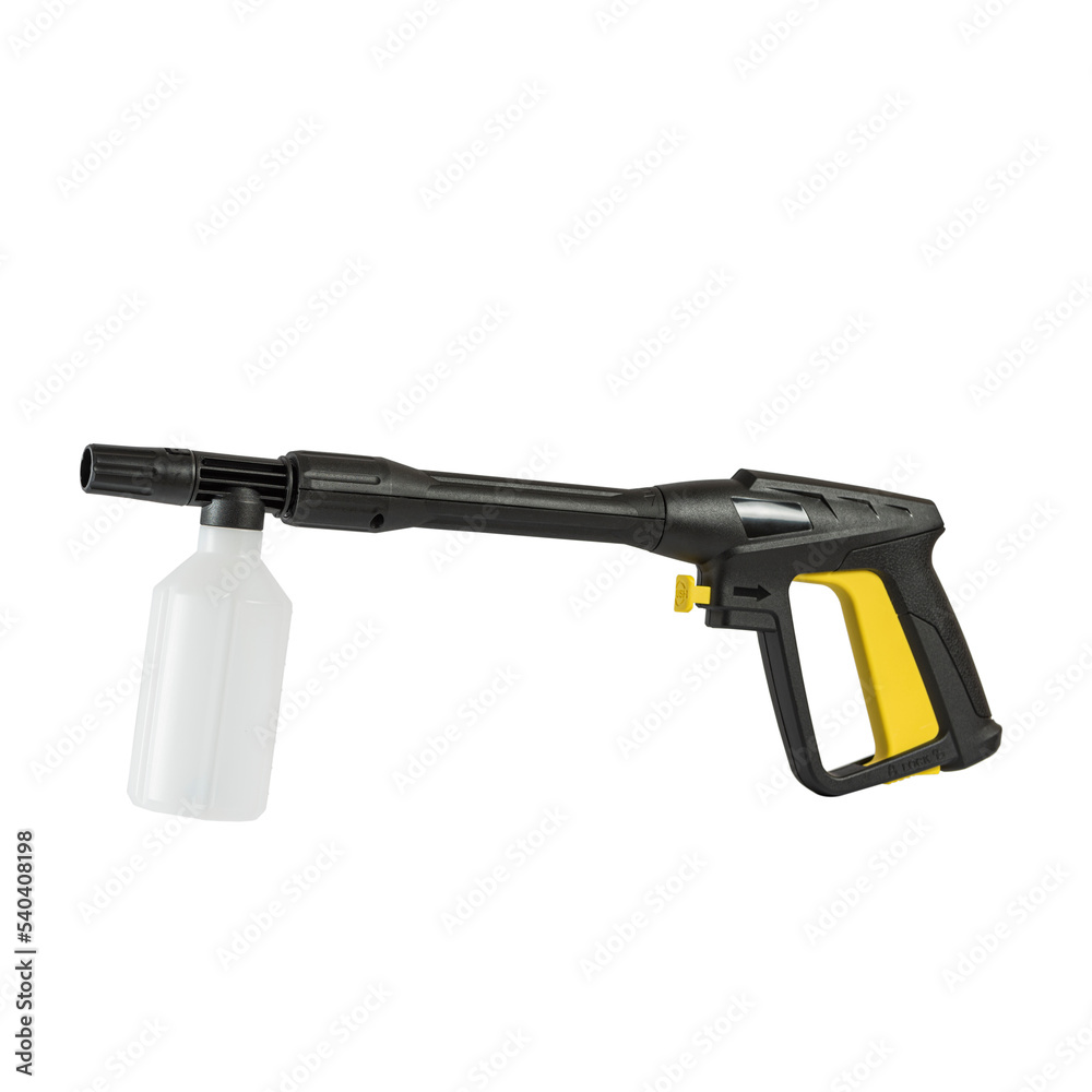 a water gun with a foaming agent from a high-pressure car wash. isolated on white. a water gun with a foaming agent from a high-pressure car wash. isolated on white.