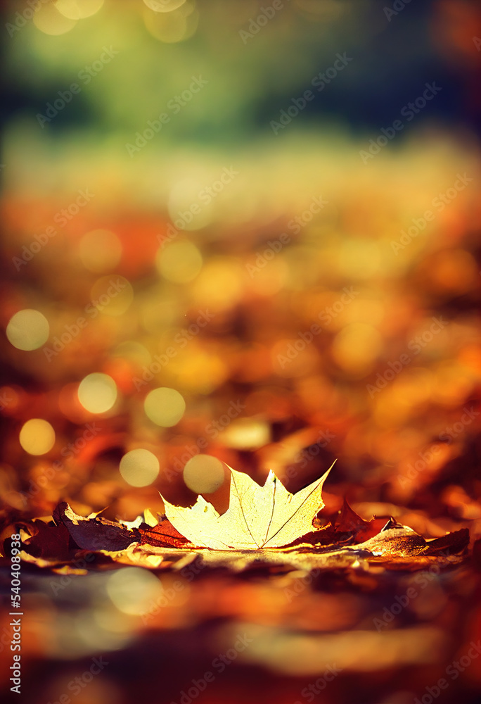 Fall leaf background in the sunshine, close-up of an autumn nature scene in a forest in golden October with copy space Fall leaf background in the sunshine, close-up of an autumn nature scene in a forest in golden October with copy space