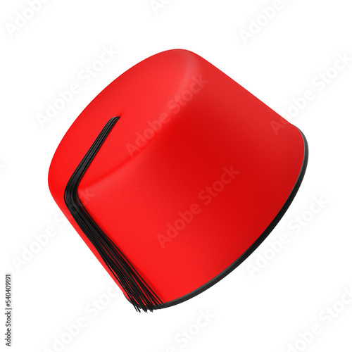 Red fez with black tassel isolated on transparent background