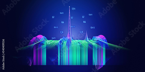 Abstract background polygonal grid with blurred lines data. Presentation concept of algorithms wireframe grid. Banner for business, science and technology. Big Data.