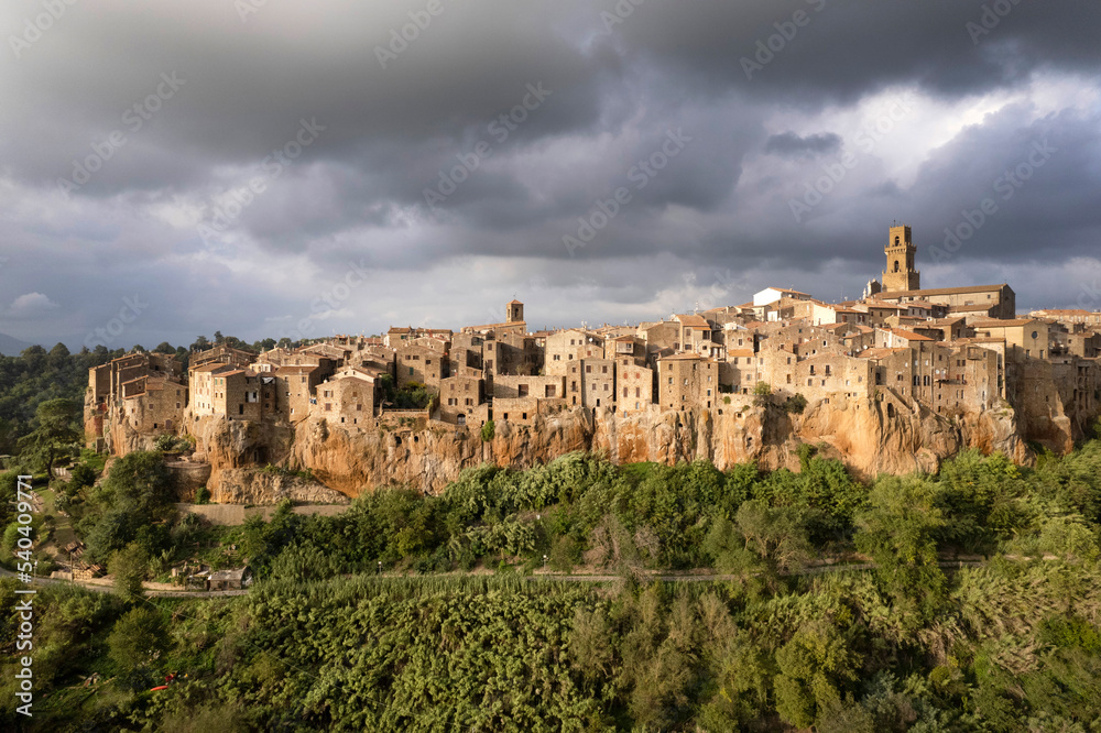 Aerial view of village of Pitigliano Tuscany Italy