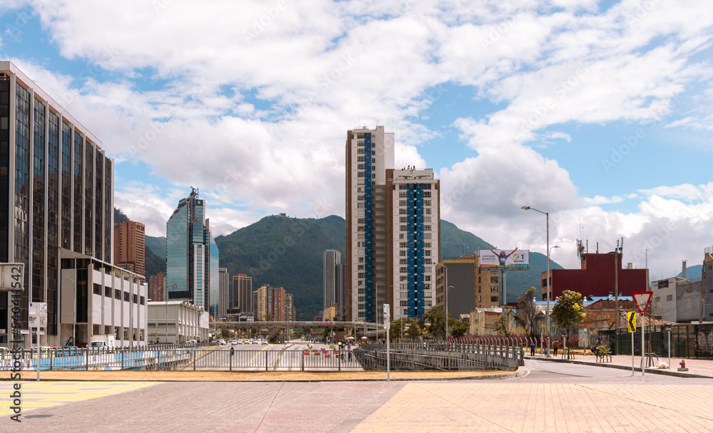 Fototapeta premium Town center of Bogota, with the Monserrate Moutain in the background, Colombia 