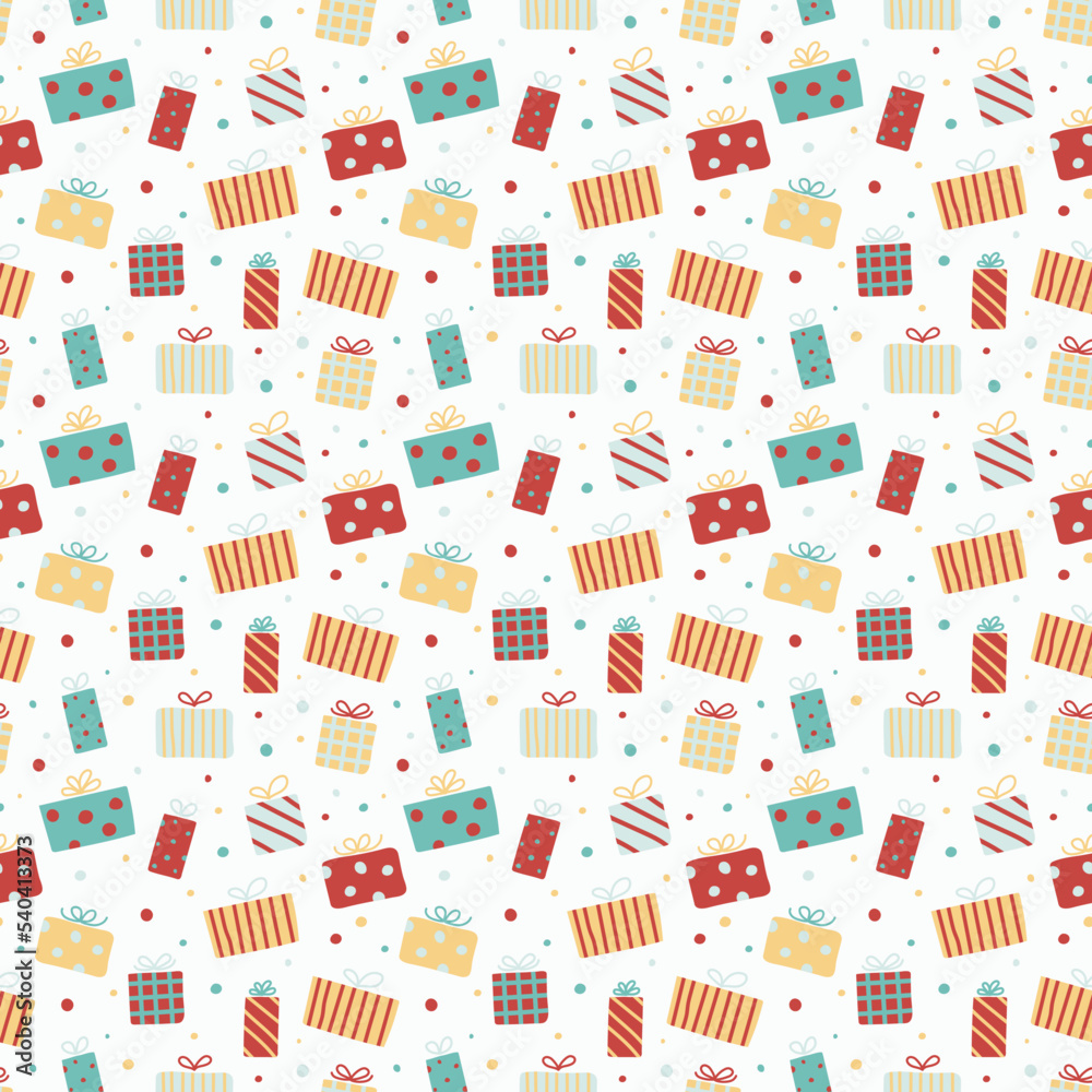 Christmas pattern with hand drawn gift boxes. Panoramic header. Vector