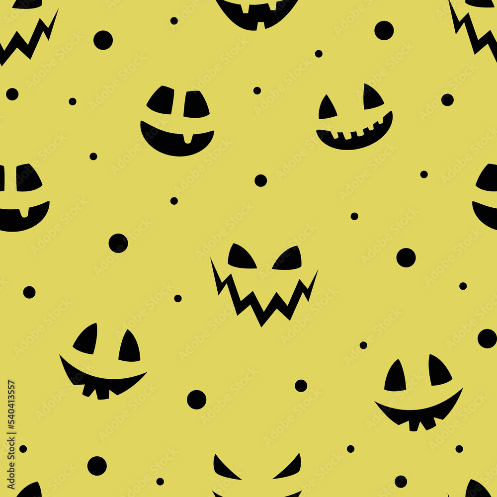 Fototapeta premium Halloween pattern with funny pumpkin face. Wallpaper. Vector