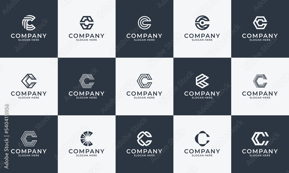 Modern geometric letter c logo. Letter c logo collection. Bold letter c logo template. Simple Monogram logo template. minimalist and bold letter c logo template
