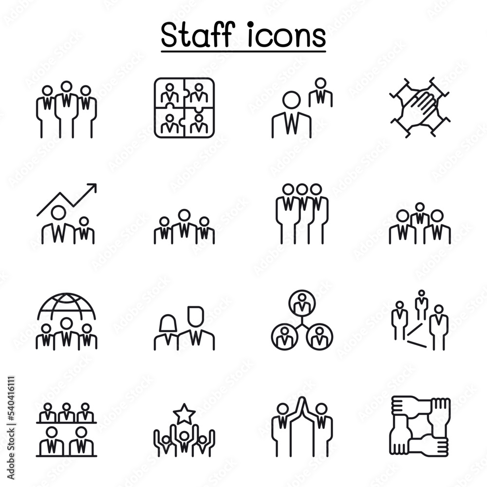 Fototapeta premium Staff icon set in thin line style