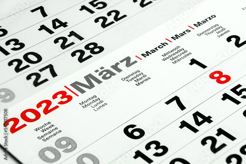 Deutscher Kalender und Monat März 2023