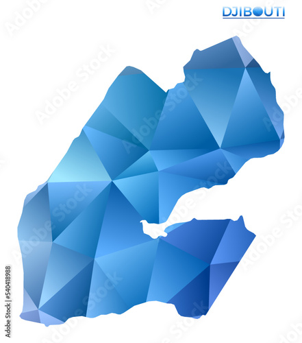Vector polygonal Djibouti map. Vibrant geometric country in low poly style. Astonishing illustration for your infographics. Technology, internet, network concept.