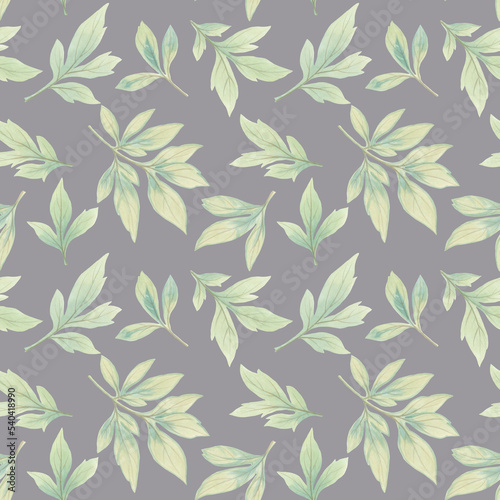 Bright background in a watercolor style for design. Abstract botanical pattern from peony leaves.