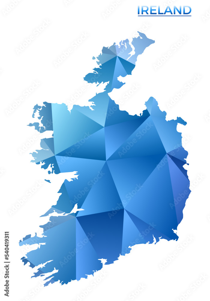 Vector polygonal Ireland map. Vibrant geometric country in low poly style. Elegant illustration for your infographics. Technology, internet, network concept. Vector polygonal Ireland map. Vibrant geometric country in low poly style. Elegant illustration for your infographics. Technology, internet, network concept.