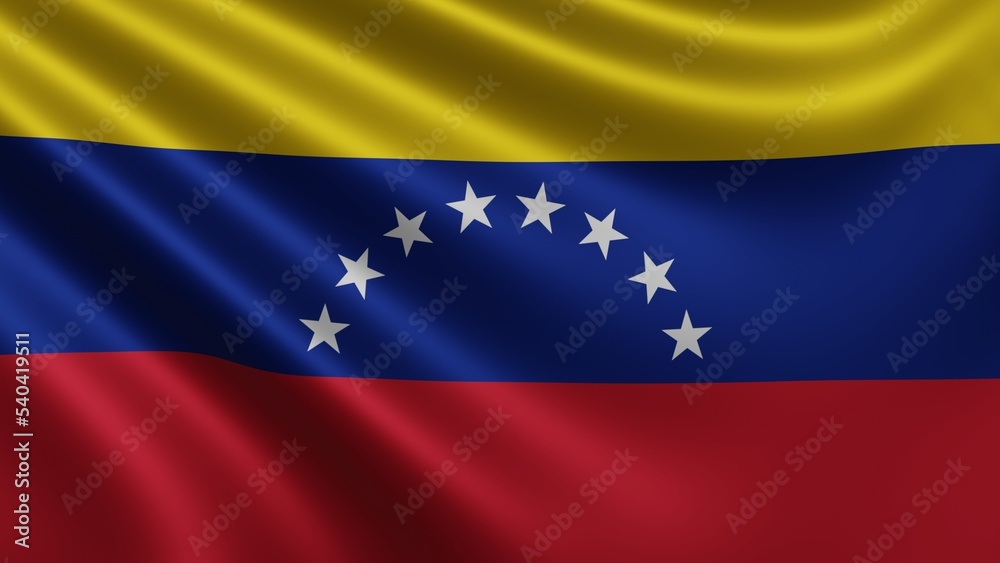 Render of the Venezuela flag flutters in the wind close-up, the national flag of Venezuela flutters in 4k resolution, close-up, colors: RGB. High quality 3d illustration Render of the Venezuela flag flutters in the wind close-up, the national flag of Venezuela flutters in 4k resolution, close-up, colors: RGB. High quality 3d illustration