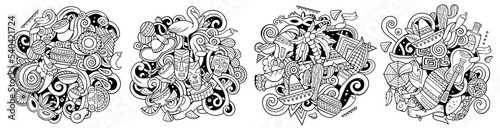 Latin America cartoon vector doodle designs set.