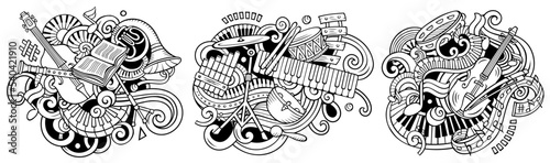 classical music cartoon vector doodle designs set