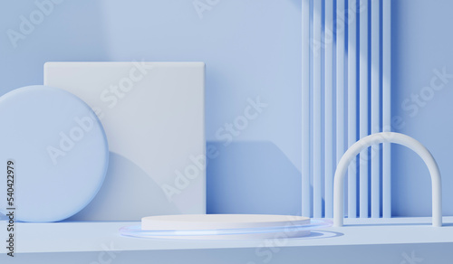 3d background products display podium scene. background 3d rendering with podium. stand to show cosmetic products. Stage showcase on pedestal display beige studio. 3d rendering illustration