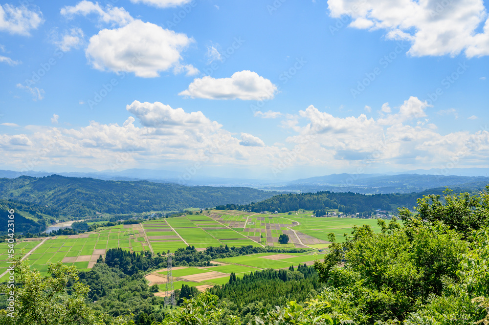 新潟　山本山展望台から見る田園風景