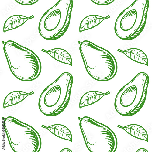 Avocado, seamless pattern. Vector illustration of an avocado isolated on a white background.
