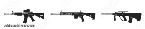 m4 carbine, haenel cr223 and steyr aug assault rifles. weapon and army symbol. vector image for military concepts photo