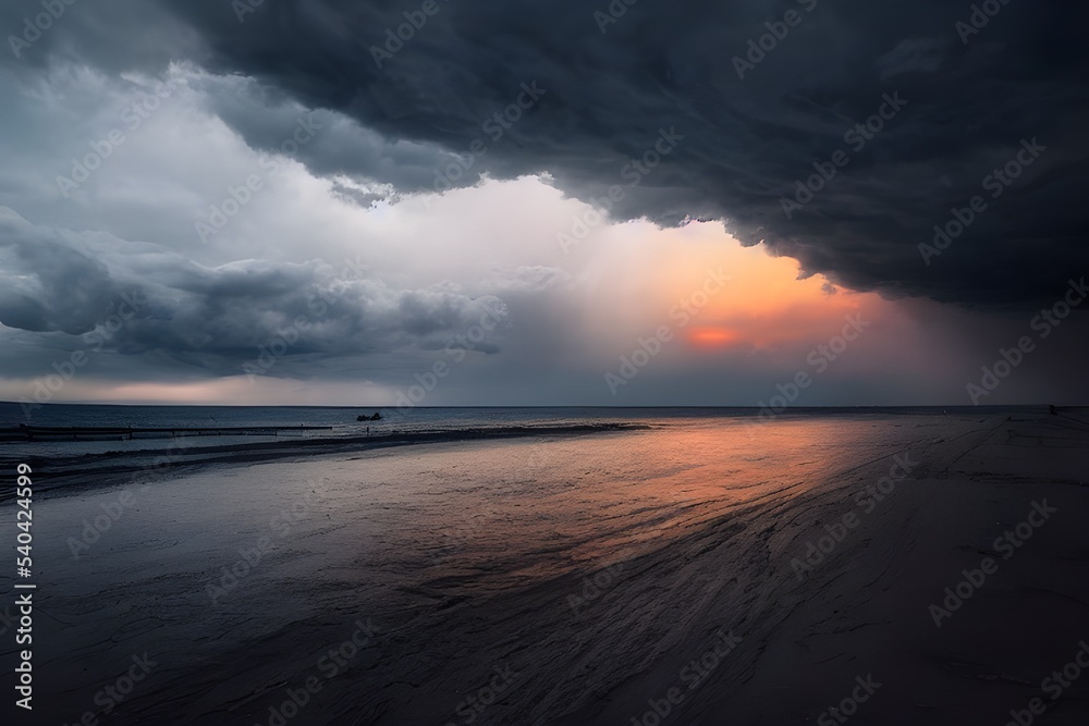 Fototapeta premium A lonely overcast beach. Gloomy mood. 