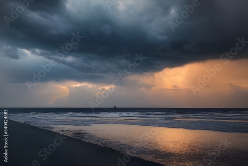 A lonely overcast beach. Gloomy mood.  © ECrafts
