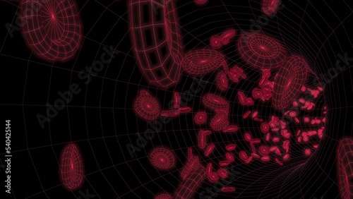 赤血球が流れる血管内部のCGアニメーション