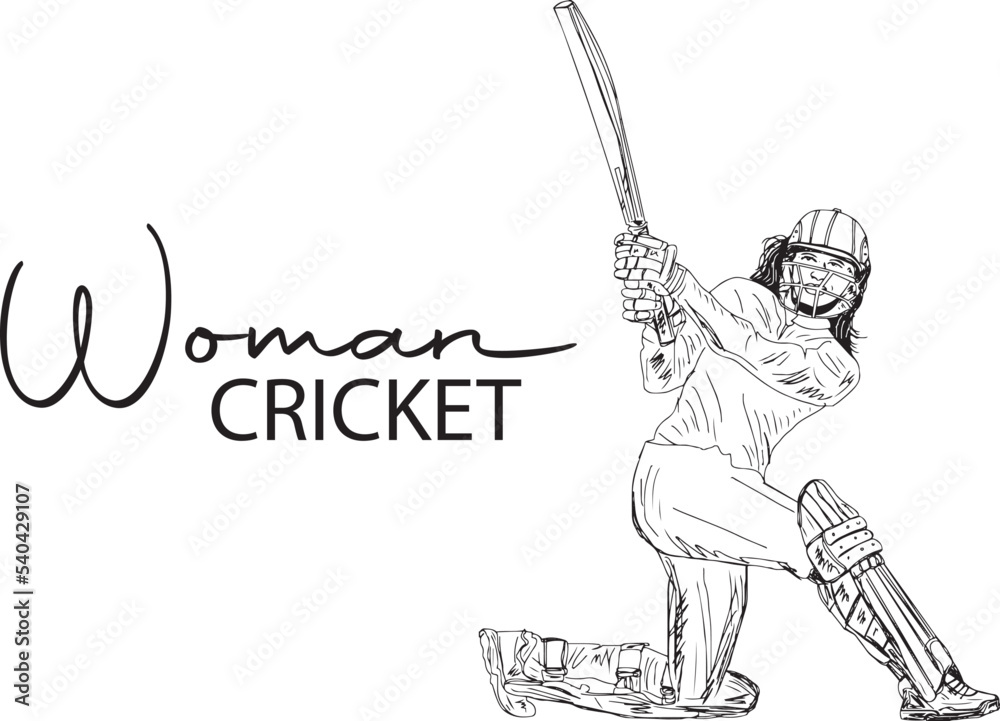 Female Cricket Player Woman Cricketer Logo Womens Cricket Vector