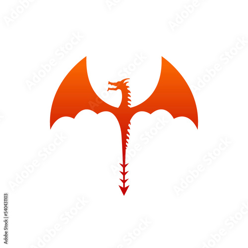 Flying dragon logo vector concept. Spread wings dragon icon isolated on white background. Awesome dragon logo idea.