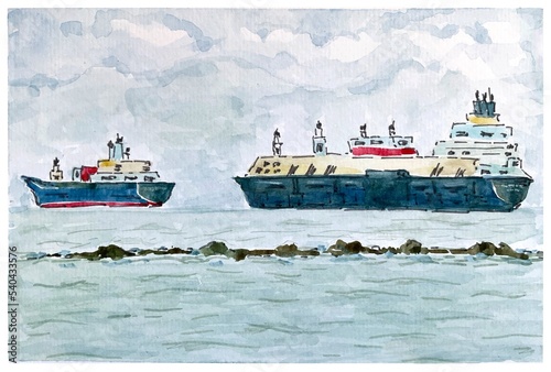 Wallpaper Mural Sea and ships, watercolor illustration for postcard Torontodigital.ca