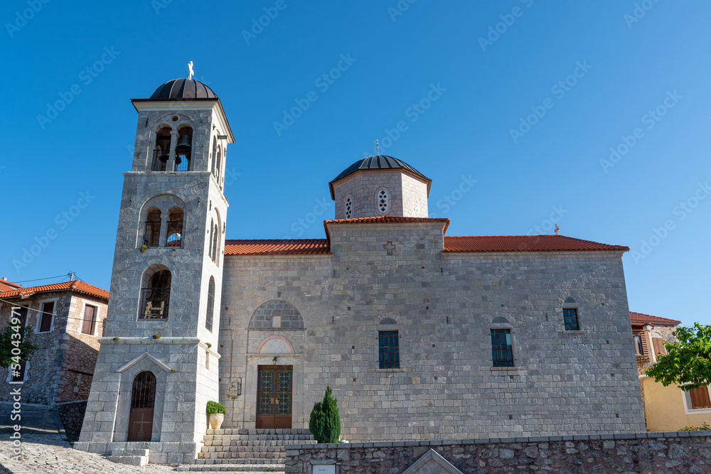 Saint Charalampos church and bell tower in Dimitsana, Arcadia, Greece