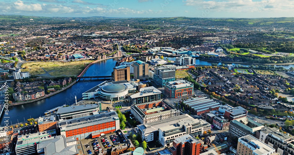 Obraz premium Aerial photo of Belfast Cityscape in Northern Ireland