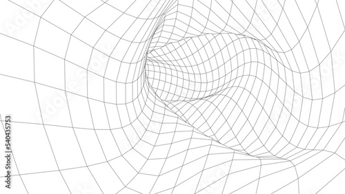 An abstract tunnel with a mesh structure. 3D grid of tunnels and corridors. Vector wormhole.