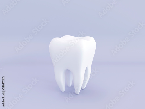 3d realistic healthy tooth with shadow on lavender background. Concept of dental examination teeth, medicine and health. 3d rendering illustration.