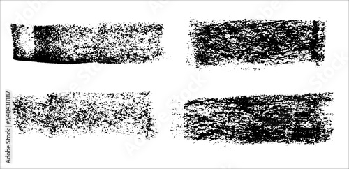 Charcoal bold smears, wide brush stroke shapes. Hand drawn scribble sketch banners. Charcoal pencil sketch with noise texture. Set of abstract simple shapes. Dry black smears isolated on white