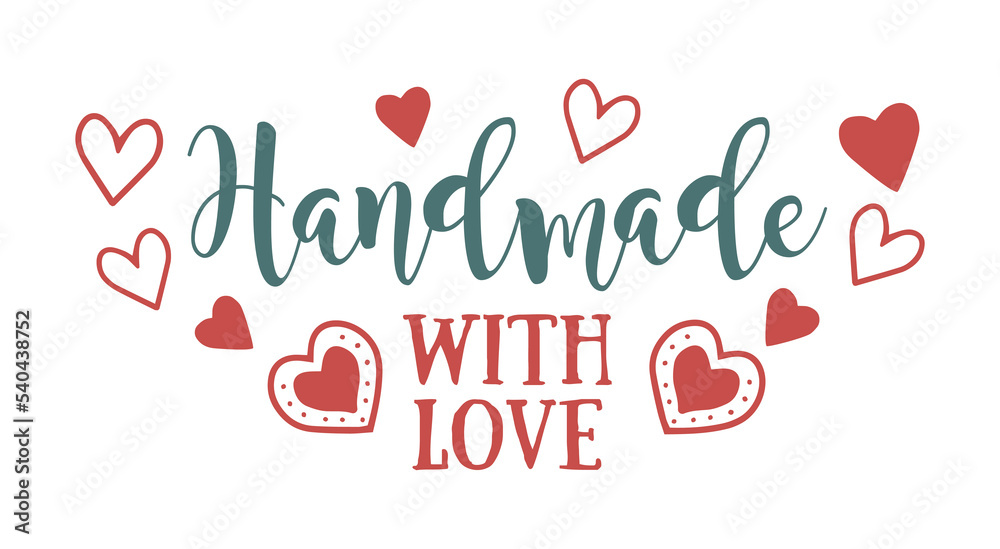 Handmade with love - stamp for homemade products and shops. Vector badge, label. Vector Illustration